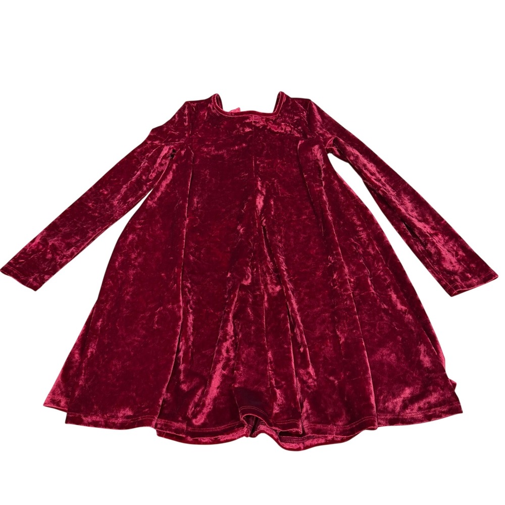 Tucker + Tate Girls Red Tibetan Crushed Velvet Swing Dress Bow Back S 7/8 NWT